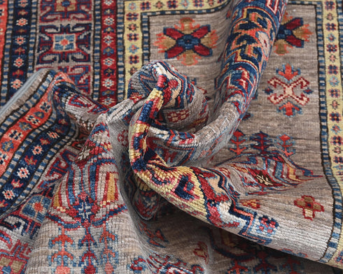 3x5 Gray Kazak Afghan Hand Knotted Geometric Wool Area Rug